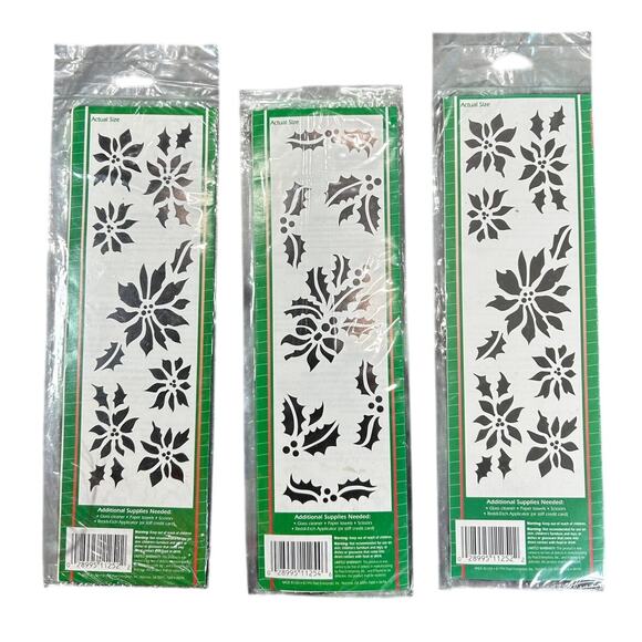 Plaid Brand- Vtg Reddi-Etched glass transfers- Rub on Holly Christmas- set of 3 - Picture 3 of 6